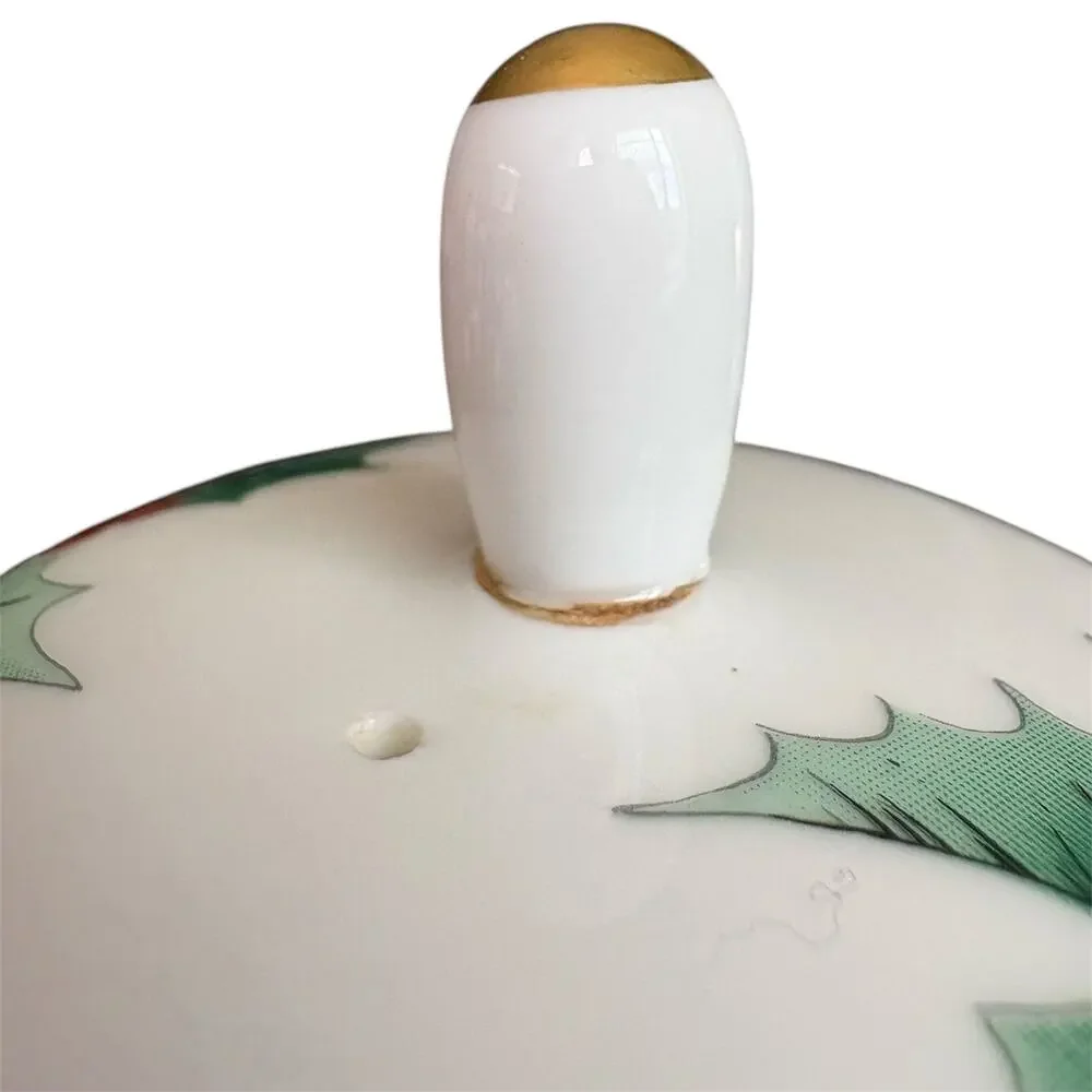 Mikasa Christmas Holly Ribbon Coffee Tea Pot w/ Lid Gold Trim 9.5” Holiday